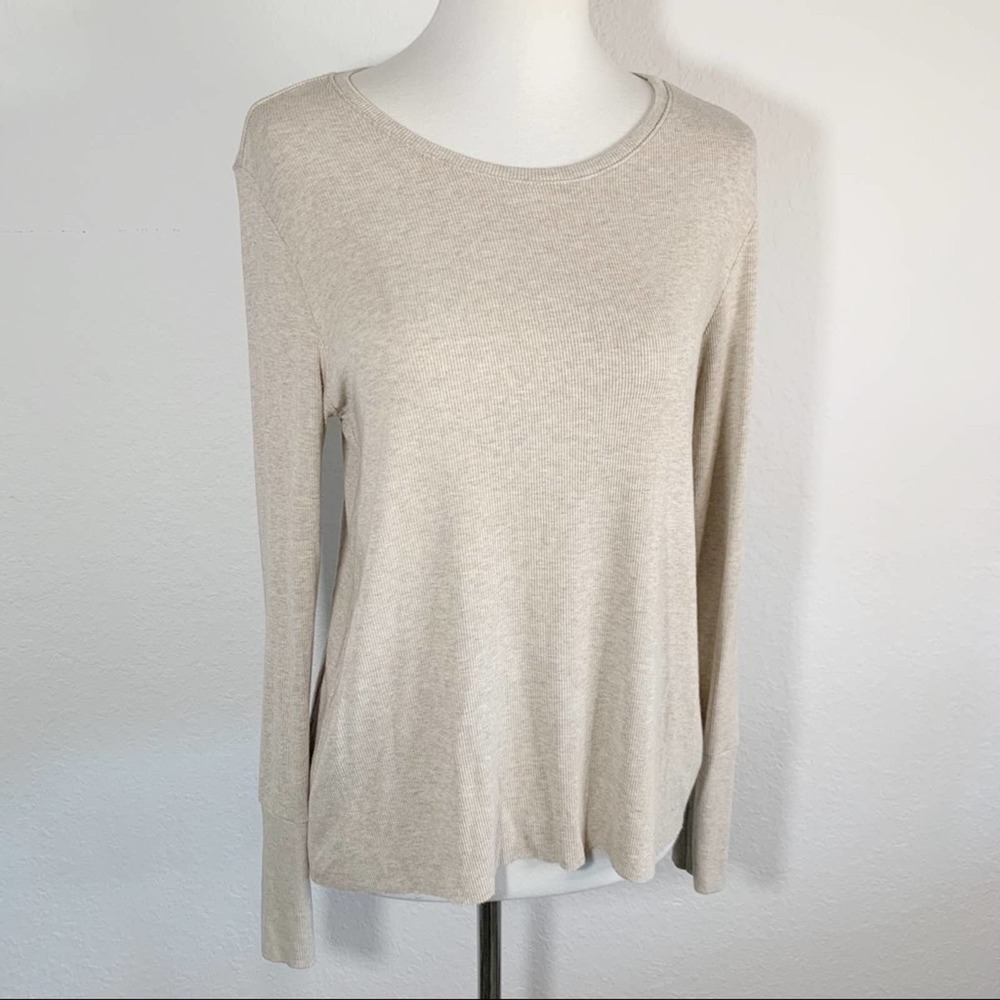 Feel The Piece Terre Jacobs Camel Tan Ribbed Knit Long Sleeve Top Size M/L